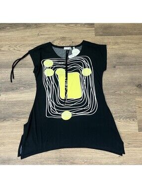 NWT Patrizia Luca Milano Abstract Graphic Tunic Top Drawstring Shoulder S